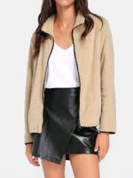 Gracila Women Basic Pure Color Stand Collar Fleece Coats
