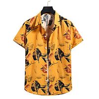 Men's Shirt Graphic Leaves Print Short Sleeve Casual Tops Casual Tropical Beach Yellow Lightinthebox - thumbnail