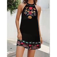 Women's Boho Dress Graphic Print Halter Neck Mini Dress Bohemia Date Sleeveless Summer Lightinthebox