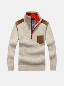 Casual Knitted Fleece Solid Color Thick Warm Stand Collar Slim Fit Sweater For Men