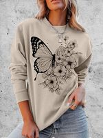 Women's Butterflies Flower Graphic Print Comfortable Soft Sweatshirt Tops