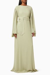 Belted Dress with Floral Embroidery