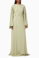Belted Dress with Floral Embroidery - thumbnail