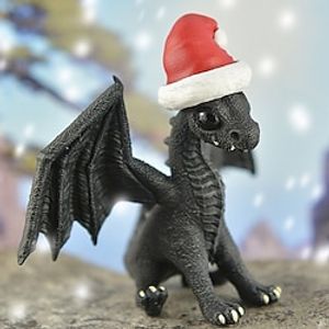 Christmas Resin Dragon Handmade Xmas Resin Dragon Sculpture Holiday Present, Winter Table Christmas Tree Christmas Decorations Indoor and Display on Mantel or Window Sill miniinthebox