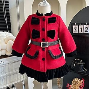 Kids Girls' Woolen Coat Long Sleeve Red Solid Color Winter Fashion Formal 3-7 Years Lightinthebox