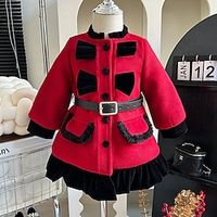 Kids Girls' Woolen Coat Long Sleeve Red Solid Color Winter Fashion Formal 3-7 Years Lightinthebox - thumbnail