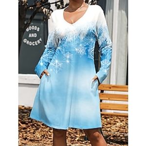 Women's Christmas Dress Casual Dress Snowflake Print Pocket V Neck Mini Dress Active Fashion Outdoor Christmas Long Sleeve Loose Fit Pink Blue Purple Fall Winter S M L XL XXL Lightinthebox