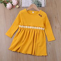 Toddler Little Girls' Dress Solid Colored Daisy Daily Pleated Patchwork Yellow Above Knee Long Sleeve Basic Cute Dresses Children's Day Fall Spring Regular Fit 2-8 Years Lightinthebox - thumbnail