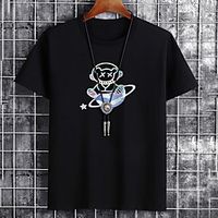 Men's Unisex Tee T shirt Hot Stamping Graphic Prints Bear Letter Plus Size Print Short Sleeve Casual Tops Cotton Basic Fashion Designer Big and Tall White Black Khaki Lightinthebox - thumbnail
