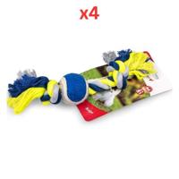 Vadigran Cotton Rope 2 Knots Tennisball Blue-Yellow 20Cm (Pack Of 4)
