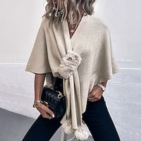 Women's Shrug Jumper Ribbed Knit Knitted Solid Color V Neck Stylish Casual Outdoor Daily Fall Winter Black Gray One-Size / Long Sleeve miniinthebox - thumbnail