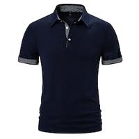 Men's Golf Shirt Golf Polo Work Casual Lapel Short Sleeve Basic Modern Color Block Patchwork Button Spring Summer Regular Fit Black White Navy Blue Golf Shirt Lightinthebox