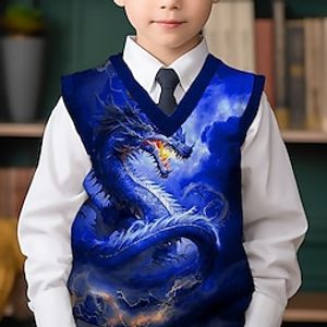 Boys 3D Dragon Sweater Vest Sleeveless 3D Print Fall Winter Sports Fashion Streetwear Polyester Kids 3-12 Years V Neck Outdoor Casual Daily Regular Fit Lightinthebox