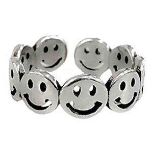 statement rings silver smiling face bands ring stainless steel open rings smiley wide face adjustable bands for women and girl Lightinthebox