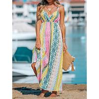 Women's Casual Dress Swing Dress Floral Geometric Backless Print Strap Long Dress Maxi Dress Boho A Line Street Holiday Sleeveless Loose Fit Yellow Blue Summer S M L XL 2XL Lightinthebox