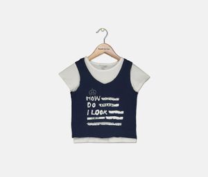 Kids Girls 2 Piece Top  White/Navy
