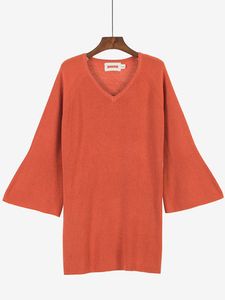 Solid V-neck Trumpet Sleeve Knit Sweaters
