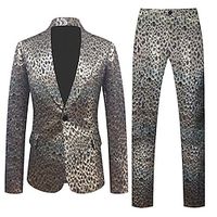 Silver Champagne Men's Party Sequin Suits Jacquard Floral 2 Piece Tailored Fit Single Breasted One-button 2023 miniinthebox