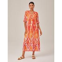 Chiffon Ethnic Print V Neck Midi Dress