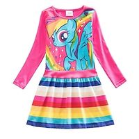 Girls' Long Sleeve Animal Cartoon 3D Printed Graphic Dresses Basic Sweet Knee-length Cotton Dress Horse Rose Kids Regular Fit Loose Fit Print miniinthebox - thumbnail