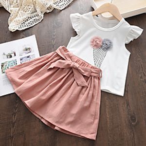 Kids Girls' T-shirt  Skirt Clothing Set 2 Pieces Sleeveless Pink Graphic Lace up Flying Sleeve Print Active Fashion Regular 2-8 Years / Summer miniinthebox