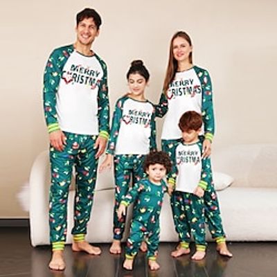 Family Christmas Pajamas Letter Home Print Dark Green Long Sleeve Mommy And Me Outfits Active Matching Outfits Lightinthebox