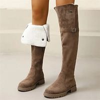 Women's Boots Suede Shoes Heel Boots Outdoor Daily Fleece Lined Over The Knee Boots Knee High Boots Rivet Flat Heel Pointed Toe Vintage Elegant Plush Faux Suede Zipper Solid Color Black Khaki Lightinthebox - thumbnail