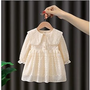 Toddler Girls' Dress Solid Color Long Sleeve Outdoor Casual Adorable Polyester Spring Fall 3-7 Years Beige Lightinthebox