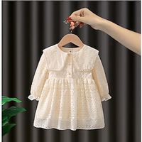 Toddler Girls' Dress Solid Color Long Sleeve Outdoor Casual Adorable Polyester Spring Fall 3-7 Years Beige Lightinthebox - thumbnail