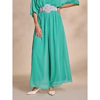 Chiffon Wide Leg Full Length Pants(Belt Not Included) - thumbnail