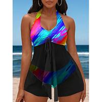 Women's Swimwear 2 Piece Swimdresses Swimsuit Halter Ombre Rainbow V Neck Vacation Bathing Suits Lightinthebox