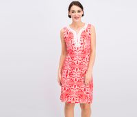 Womens Embroidered Split-Neck Shift Dress  Warm Spice/White - thumbnail