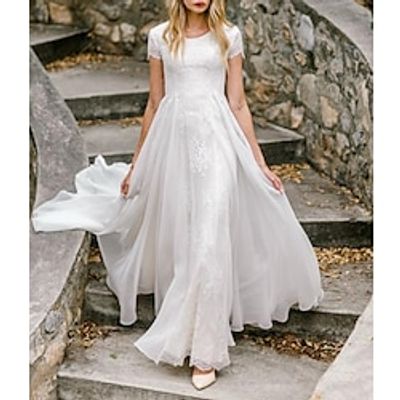 Beach Wedding Dresses Sheath Column Scoop Neck Short Sleeve Floor Length Chiffon Bridal Gowns With Pleats 2023 Lightinthebox Beach Wedding Dresses Sheath Column Scoop Neck Short Sleeve Floor Length Chiffon Bridal Gowns With Pleats 2023 Lightinthebox