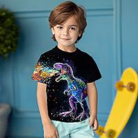 Boys 3D Animal Dinosaur Tee Black Short Sleeve 3D Print Summer Active Daily Party Polyester Kids Toddler Big Kids(7years ) 3-12 Years Crew Neck Party Outdoor Casual Lightinthebox