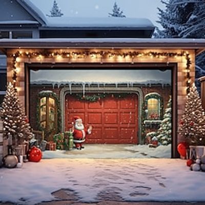 Christmas Outdoor Garage Door Cover Santa Xmas Door Banner Santa Claus Snowman Large Door Mural Christmas Backdrop Decoration for Holiday Home Wall Decorations miniinthebox