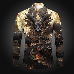Dragon Abstract Men's Shirt Daily Wear Going out Spring  Summer Turndown Long Sleeve Red, Grape, Blue S, M, L 4-Way Stretch Fabric Shirt Lightinthebox