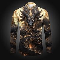 Dragon Abstract Men's Shirt Daily Wear Going out Spring  Summer Turndown Long Sleeve Red, Grape, Blue S, M, L 4-Way Stretch Fabric Shirt Lightinthebox - thumbnail