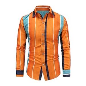 Men's Shirt Color Block Striped Geometry Linear Classic Collar Orange Casual Daily Print Clothing Apparel Fashion Designer Casual Classic / Club miniinthebox