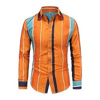 Men's Shirt Color Block Striped Geometry Linear Classic Collar Orange Casual Daily Print Clothing Apparel Fashion Designer Casual Classic / Club miniinthebox - thumbnail