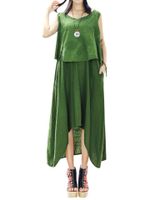 Vintage Layered Irregular Printed Sleeveless V-neck Dress For Women