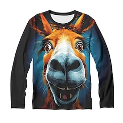 Boys 3D Cartoon Donkey Tee Shirt Long Sleeve 3D Print Spring Fall Sports Fashion Streetwear Polyester Kids 3-12 Years Crew Neck Outdoor Casual Daily Regular Fit Lightinthebox