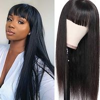 Brazilian Virgin Straight Human Hair Wigs with Bangs 8-30 inch None Lace Front Wigs Glueless Machine Made Wigs for Black Women Natural Color Lightinthebox