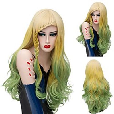Cosplay Costume Wig Cosplay Wig Lolita Parrot Yellow  Green Curly Asymmetrical Braid Wig Very Long Yellow Synthetic Hair 28 inch Women's Anime Cosplay Women Yellow miniinthebox