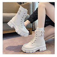 Women's Boots Flat Heel Round Toe Rubber PU Solid Colored White Black miniinthebox - thumbnail