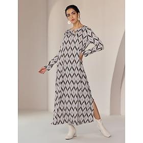 Satin Print Geometric Graphic Loose Leisure Maxi Dress