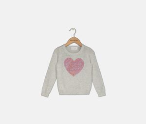 Toddler Girls Long Sleeve Sequin Heart Knit Sweater  Grey