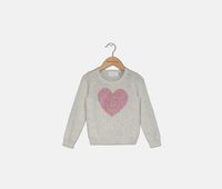 Toddler Girls Long Sleeve Sequin Heart Knit Sweater  Grey - thumbnail