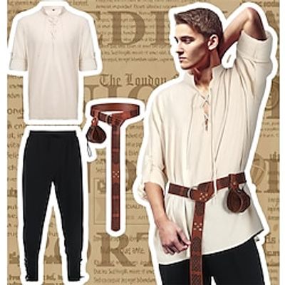 Retro Vintage Medieval Renaissance Pants Outfits Waist Belt Shirt Belt Pouch Pirate Viking Men's Cosplay Costume Halloween Carnival Performance Masquerade Shirt miniinthebox Retro Vintage Medieval Renaissance Pants Outfits Waist Belt Shirt Belt Pouch Pirate Viking Men's Cosplay Costume Halloween Carnival Performance Masquerade Shirt miniinthebox