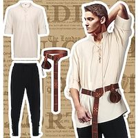 Retro Vintage Medieval Renaissance Pants Outfits Waist Belt Shirt Belt Pouch Pirate Viking Men's Cosplay Costume Halloween Carnival Performance Masquerade Shirt miniinthebox - thumbnail