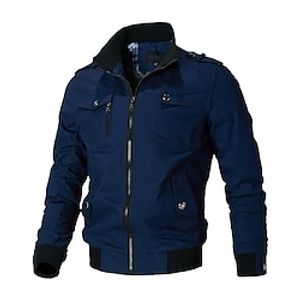 Men's Bomber Jacket Work Jacket Windproof Warm Outdoor Sport Hiking Zipper Stand Collar Military Tactical Essential Jacket Outerwear Solid Colored Black Blue Army Green miniinthebox